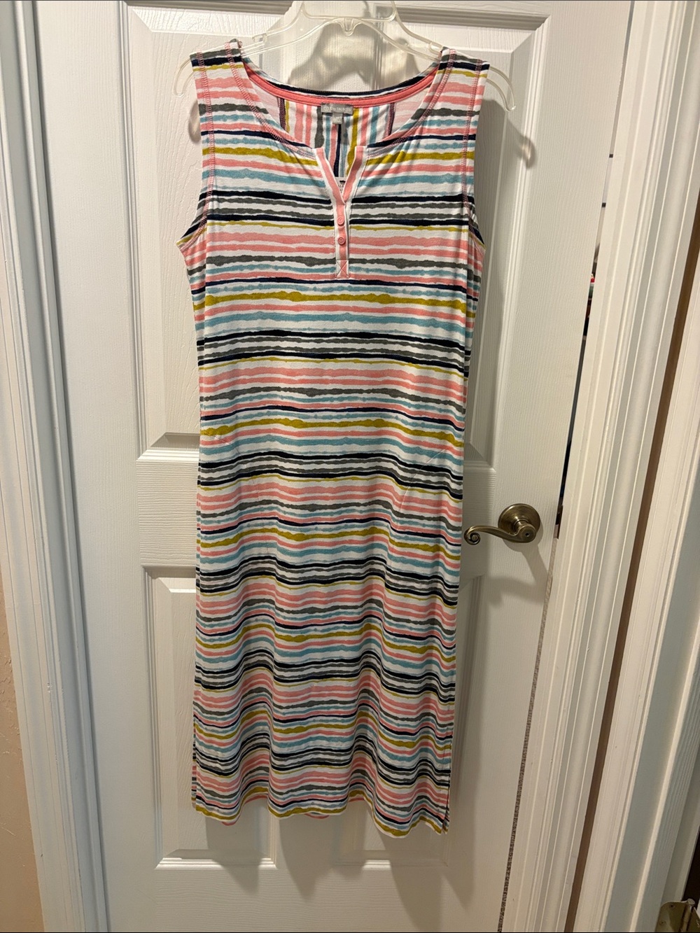 Talbots Sleeveless Midi Dress in Pink, Blue, Gold & Navy Stripes